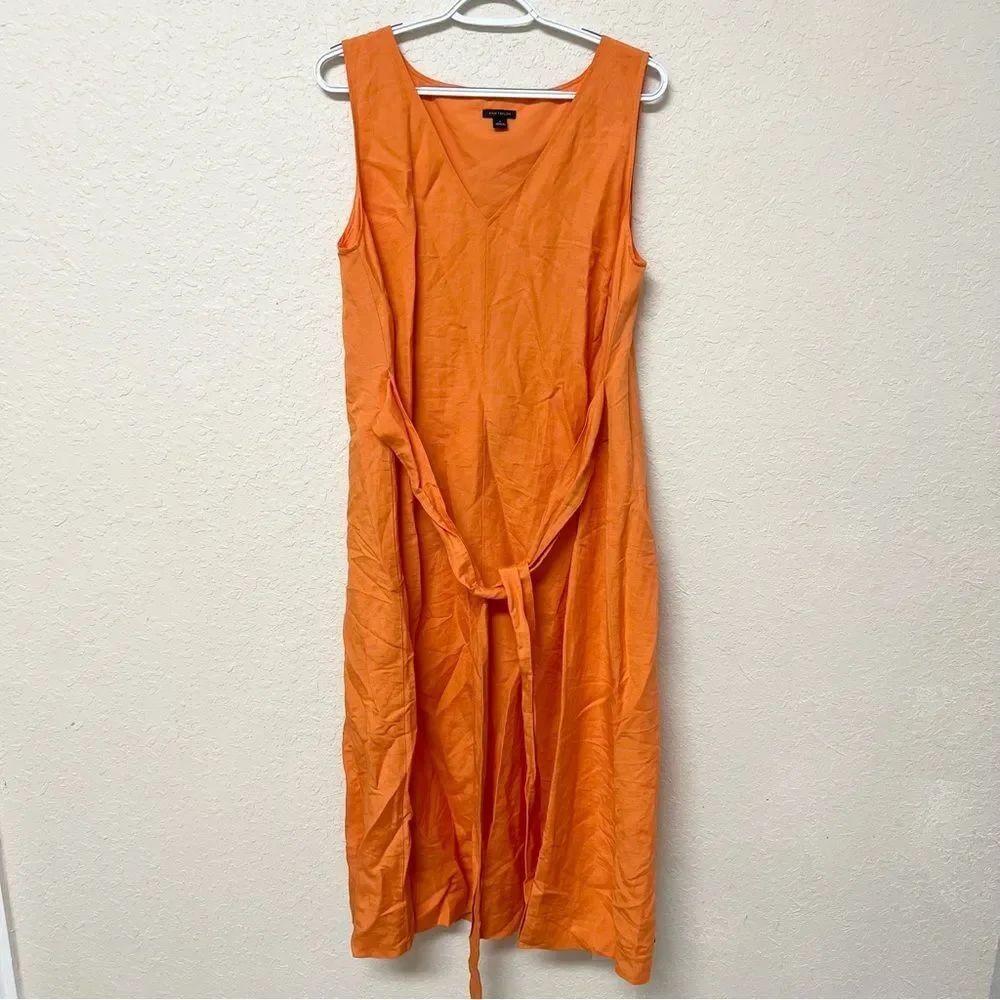 Ann Taylor Midi Dress Linen Blend Sleeveless Wrap Wild Satsuma Size M